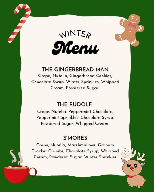 Are you ready to try some of our winter specials? Catch us at Downtown Market and Southwood Street Market this weekend. Mark your calendars for the Tallahassee Automobile Museum event on Dec 16th! Can't wait to see you there, crepe lovers! ☃️🍫