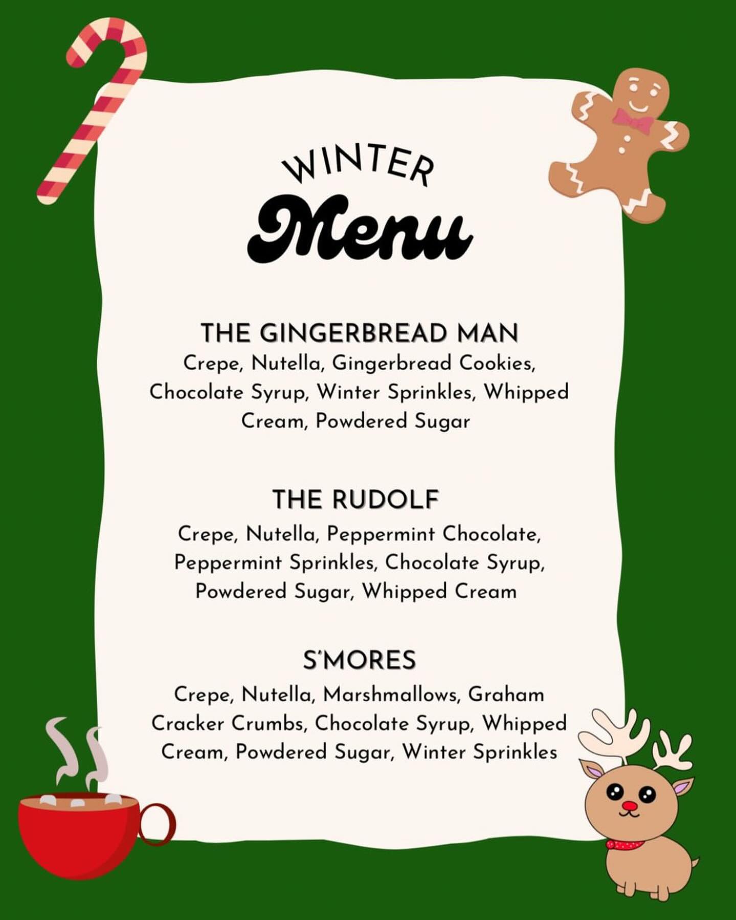 Are you ready to try some of our winter specials? Catch us at Downtown Market and Southwood Street Market this weekend. Mark your calendars for the Tallahassee Automobile Museum event on Dec 16th! Can't wait to see you there, crepe lovers! ☃️🍫